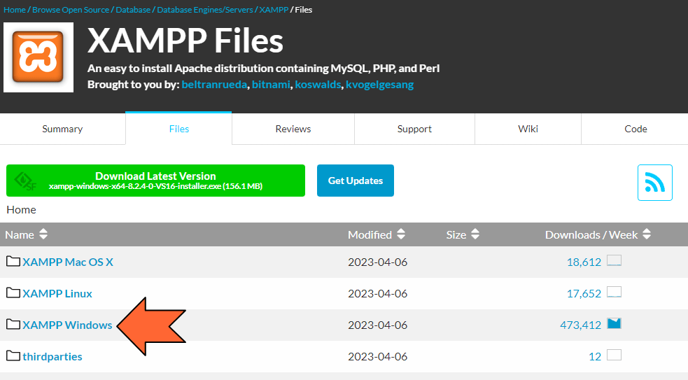 「XAMPP Windows」をクリック