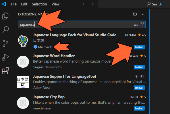 「Japanese Language Pack for Visual Studio Code」をInstall