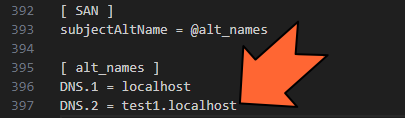 「openssl_localhost.cnf」に「test1.localhost」の設定を追加